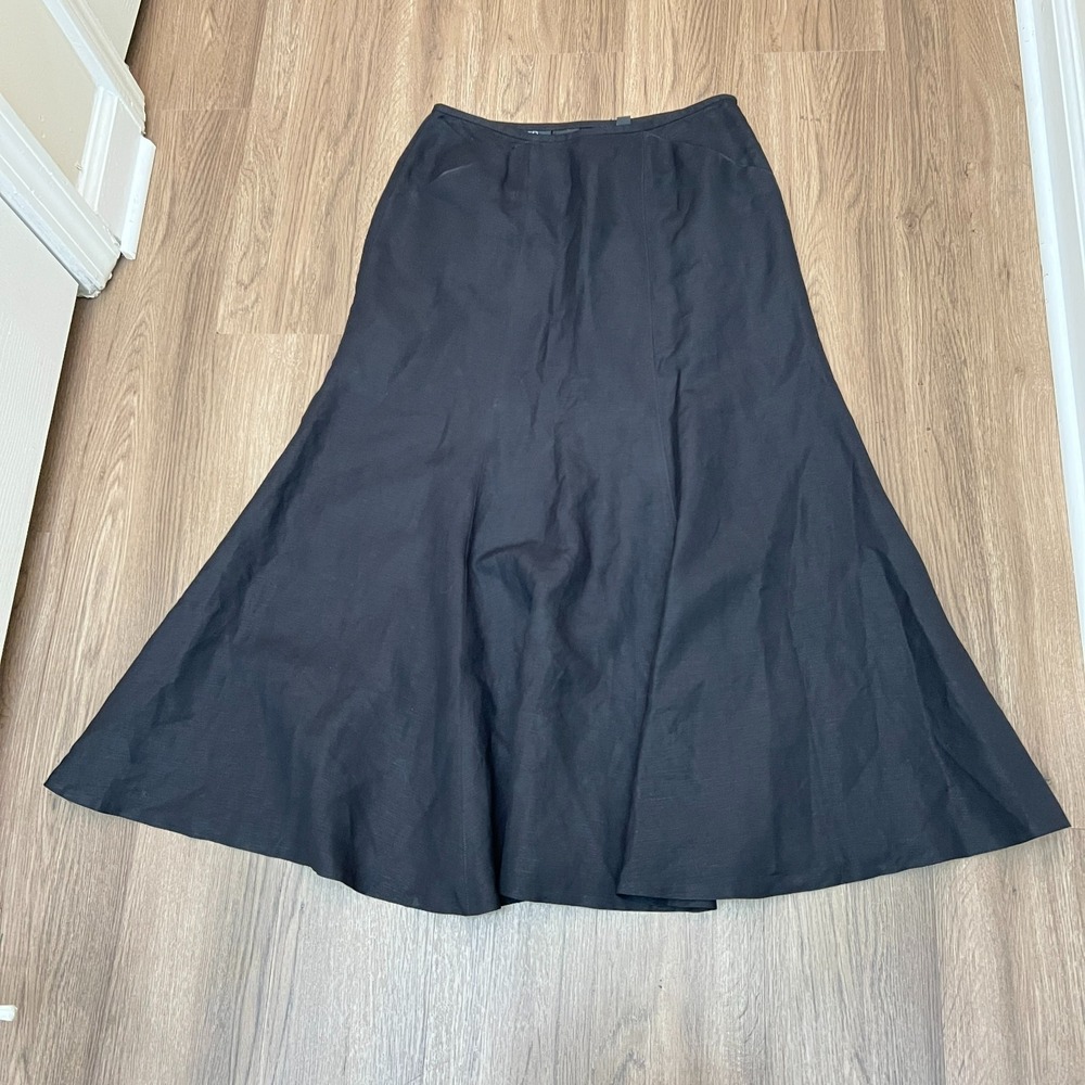 Kasper Black Linen Blend Trumpet Skirt Size 6 Flare Side Zip Hook‎ Eye